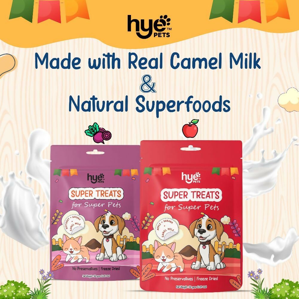 Hye Pets Super Treats For Super Pets – Freeze Dried Treats Made With Camel Milk, Apple & Banana
