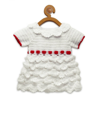 ChutPut Hand knitted Cinderella Wool Dress with Head band For Baby Girls  - White