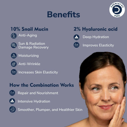 Dermistry Pure 10% Snail Mucin 96 Peptide Anti-Ageing Moisturizer Skin Firming Tightening Face Serum