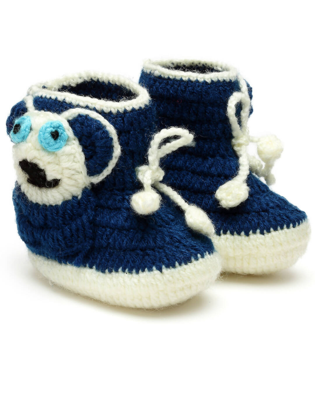 Chutput Kids Woollen Hand Knitted Panda Detailed Booties - Blue