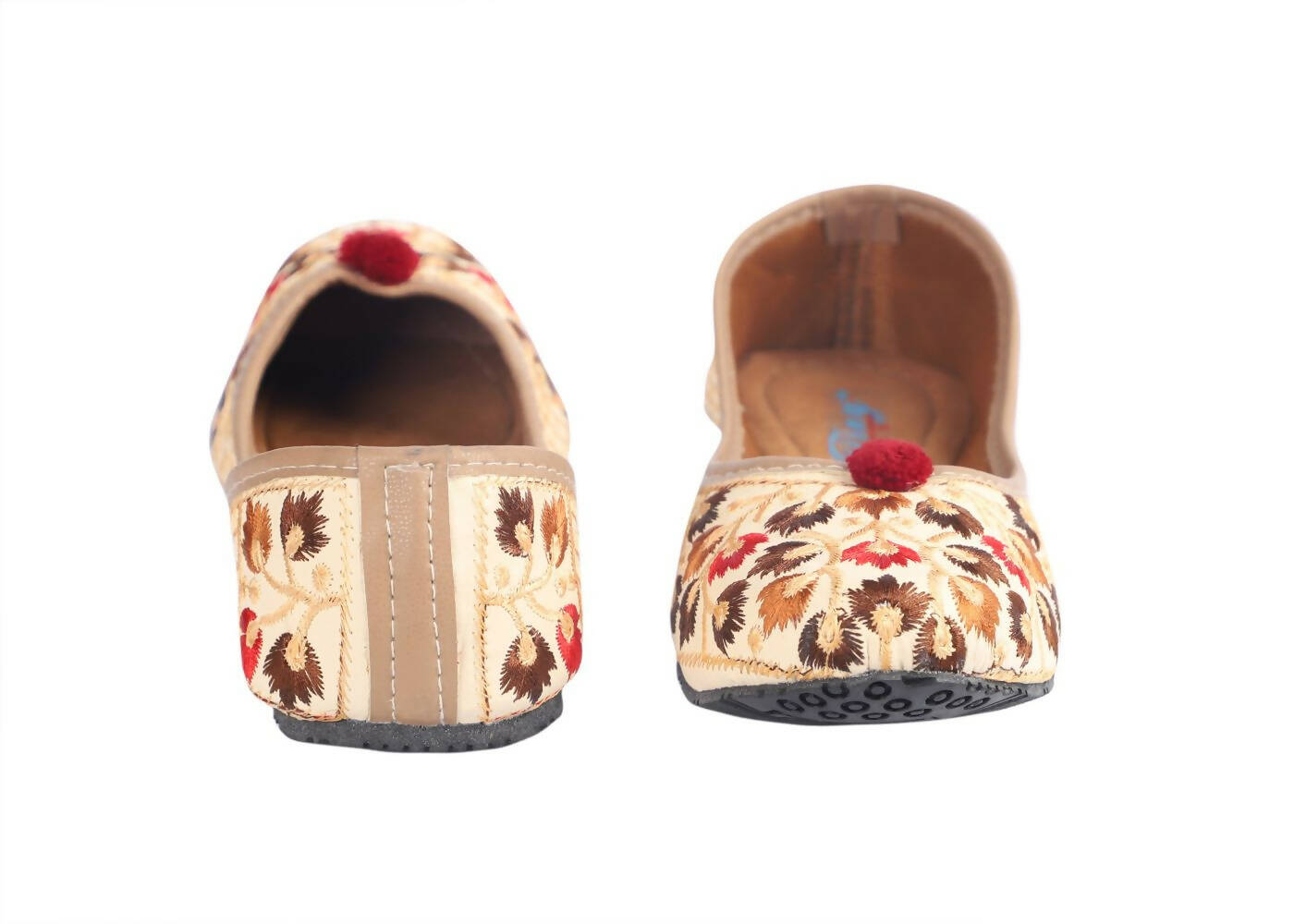 Tiny Bugs Girls Ethnic Floral Embroidered Juttis - Beige