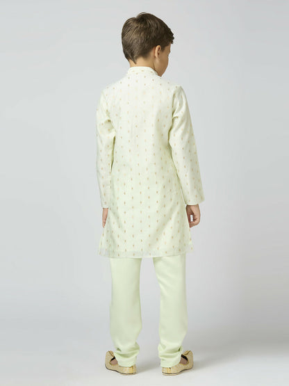 Joban Fashion Kids Island Full Sleeves Chanderi Kurta, Pyjama Set with Traditional Butta Work - Pista