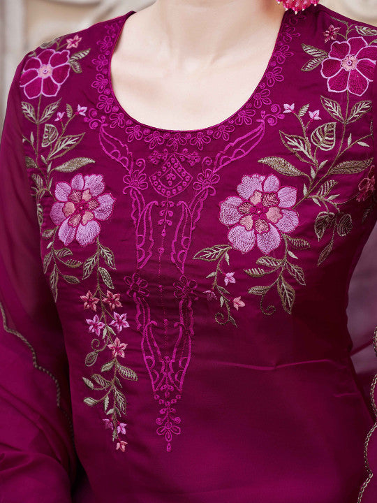 Tikhi Imli Women Floral Embroidered Regular Thread Work Kurta with Trousers & With Dupatta