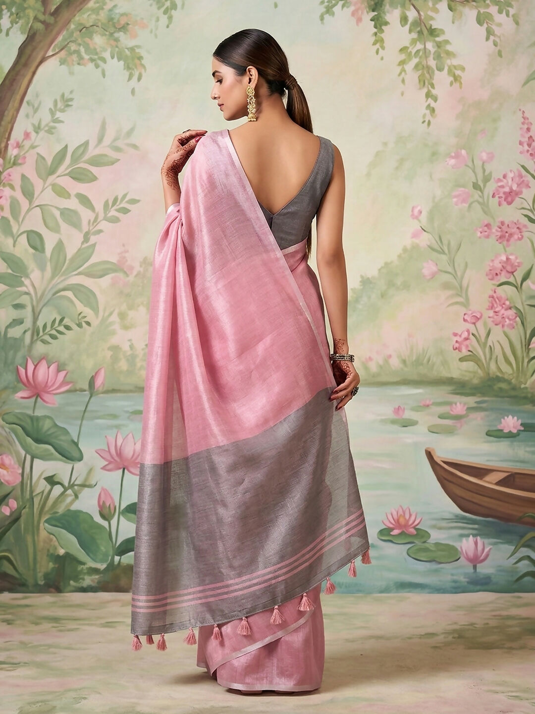 Shree Shyam Fashion Light Pink Tissue Silk Saree
