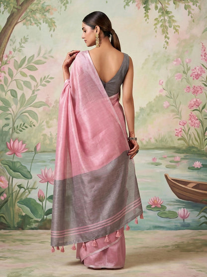 Shree Shyam Fashion Light Pink Tissue Silk Saree